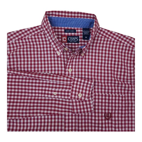 Chaps Red White Gingham Check Button Down Dress Shirt M Easy Care - Picture 6 of 6